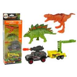Zestaw dinozaury 2szt+ auto z rakietą+ przyczepa - 1